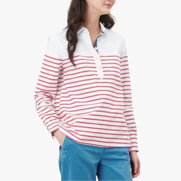 Joules Ashbrook Stripe Popover Deck Shirt White Red Stripe Size 6 - Picture 1 of 6